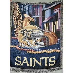 New Orleans Saints Tapestry Throw Blanket 45"x 60" NFL Jazz Sax Mardi Gras Beads